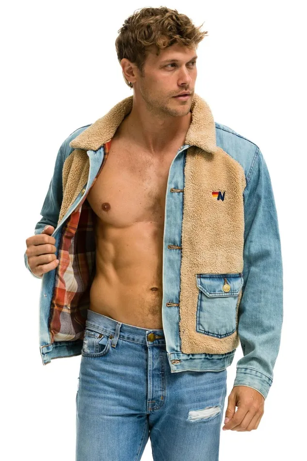 ASPEN SHERPA UNISEX DENIM JACKET 8211 VINTAGE WHEAT WomenMen Aviator Nation Denim