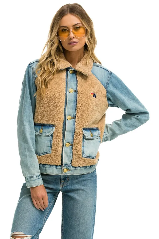 ASPEN SHERPA UNISEX DENIM JACKET 8211 VINTAGE WHEAT WomenMen Aviator Nation Denim