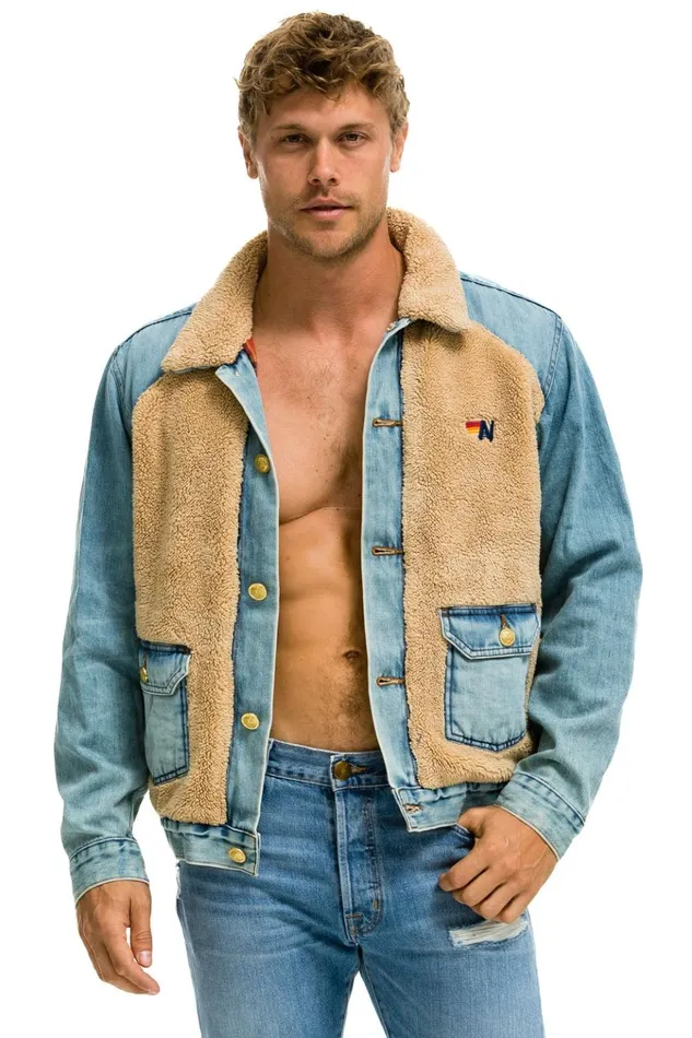 ASPEN SHERPA UNISEX DENIM JACKET 8211 VINTAGE WHEAT WomenMen Aviator Nation Denim
