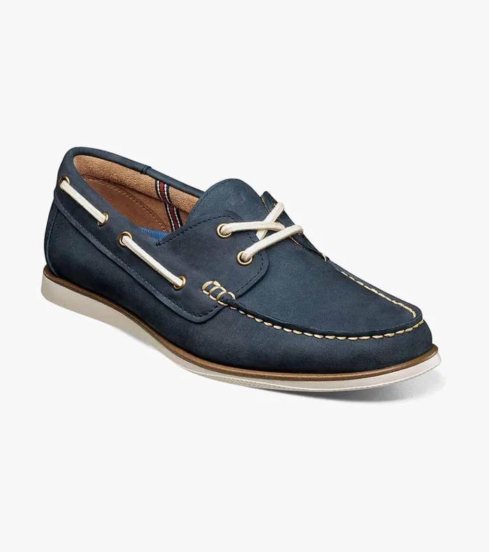Atlantic Moc Toe Boat Shoe Navy Men Florsheim Casual Shoes