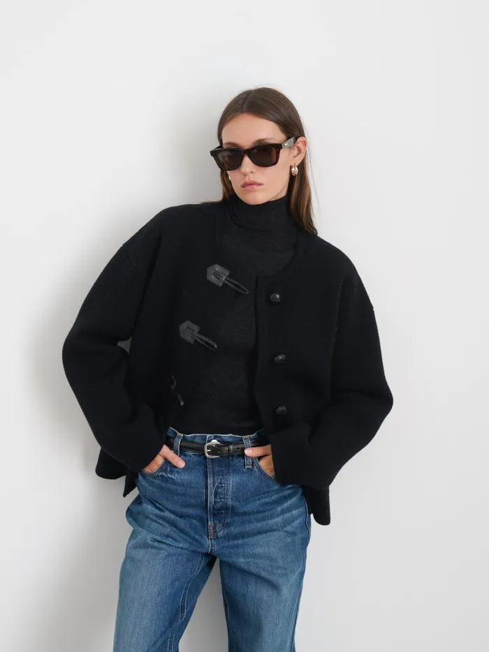 Aubrey Sweater Jacket In Merino Wool Black Women Alex Mill Sweaters