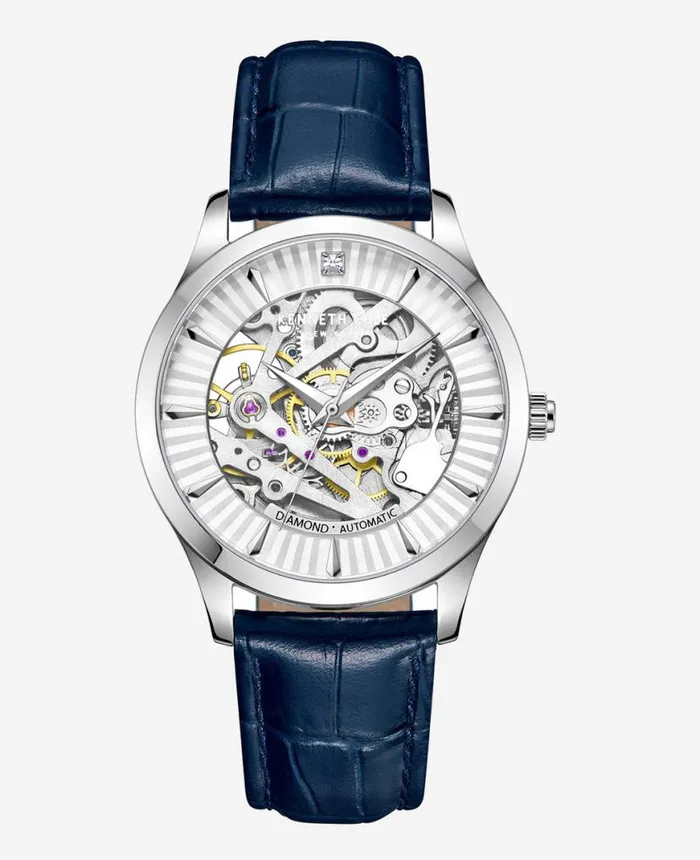 Automatic DiamondAccented Leather Strap Watch Blue Women Kenneth Cole Watches
