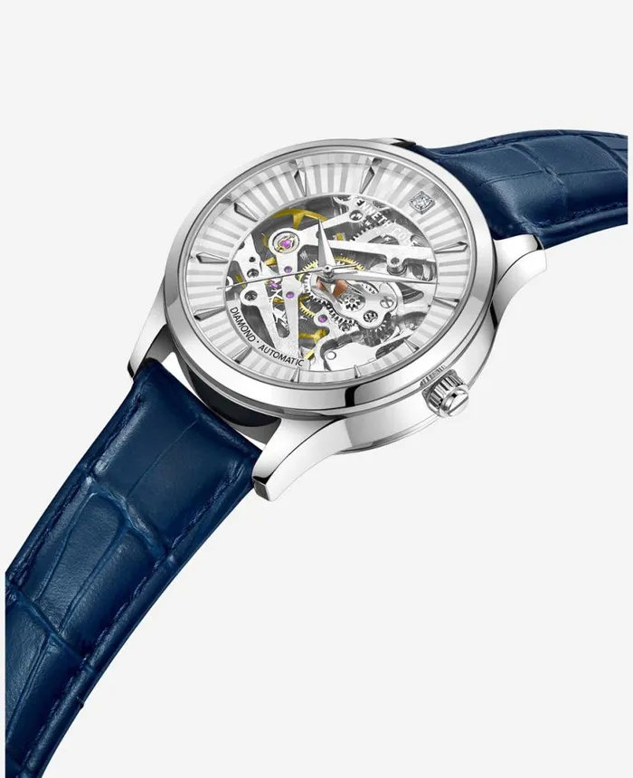 Automatic DiamondAccented Leather Strap Watch Blue Women Kenneth Cole Watches Automatic DiamondAccented Leather Strap Watch Blue Women Kenneth Cole Watches