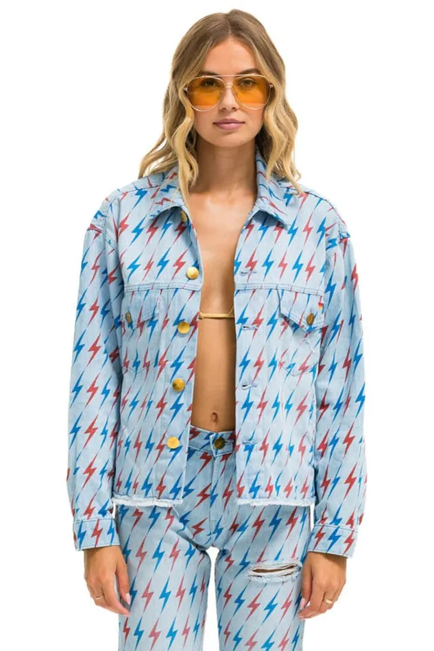 AVIATOR BOLT OVERSIZED CUTOFF DENIM JACKET 8211 SUPER LIGHT WomenMen Aviator Nation Denim
