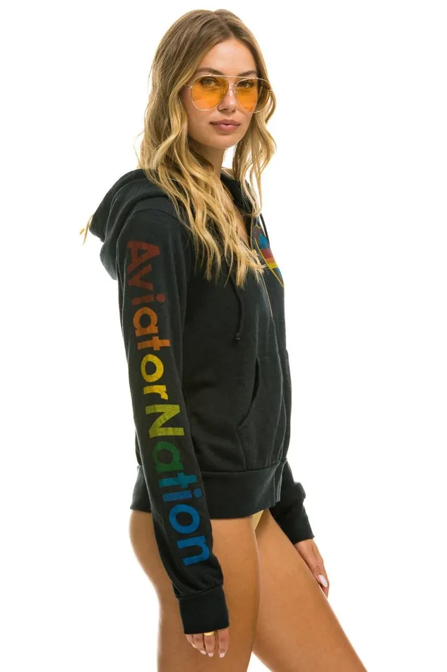 AVIATOR NATION LAS VEGAS ZIP HOODIE 8211 CHARCOAL Women Aviator Nation Hoodies