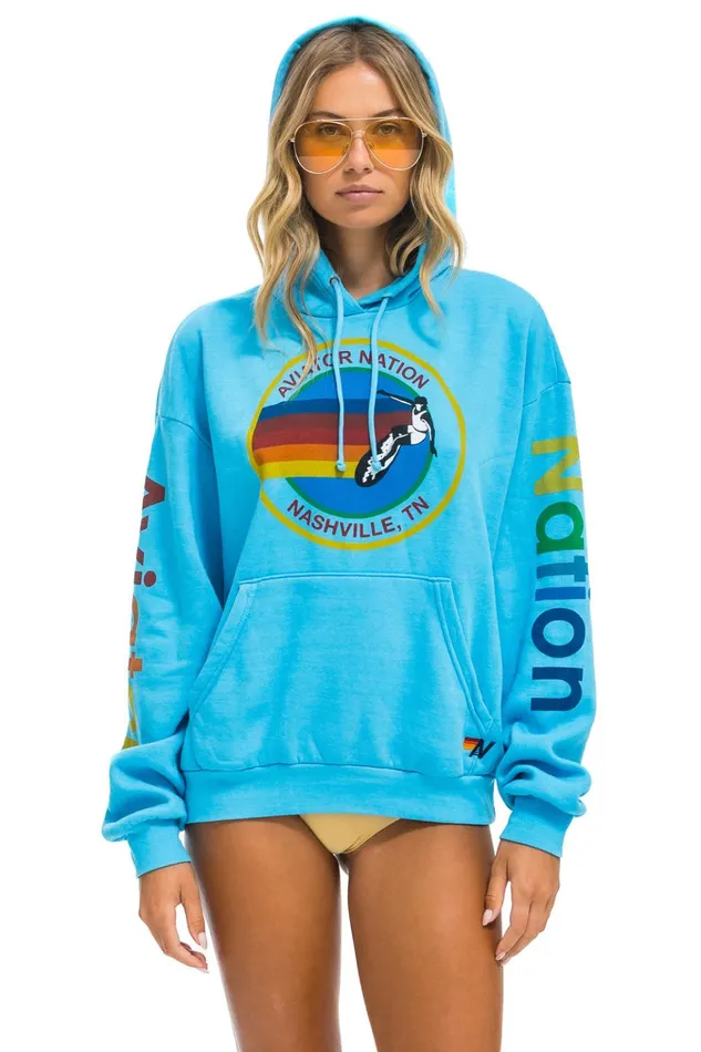 AVIATOR NATION NASHVILLE RELAXED PULLOVER HOODIE 8211 NEON BLUE Women Aviator Nation Hoodies AVIATOR NATION NASHVILLE RELAXED PULLOVER HOODIE 8211 NEON BLUE Women Aviator Nation Hoodies