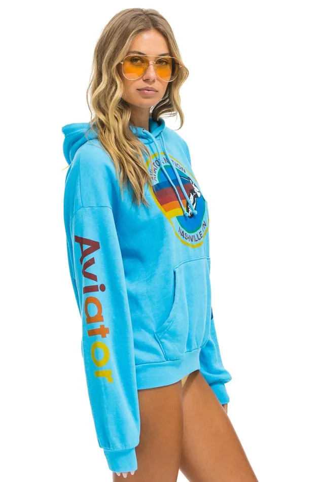 AVIATOR NATION NASHVILLE RELAXED PULLOVER HOODIE 8211 NEON BLUE Women Aviator Nation Hoodies