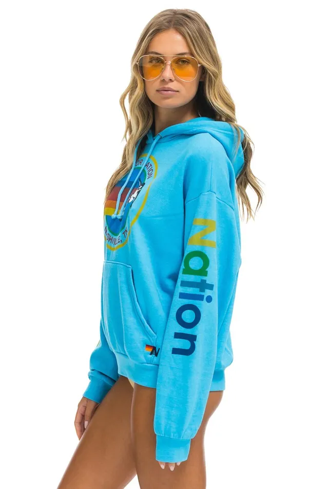 AVIATOR NATION NASHVILLE RELAXED PULLOVER HOODIE 8211 NEON BLUE Women Aviator Nation Hoodies
