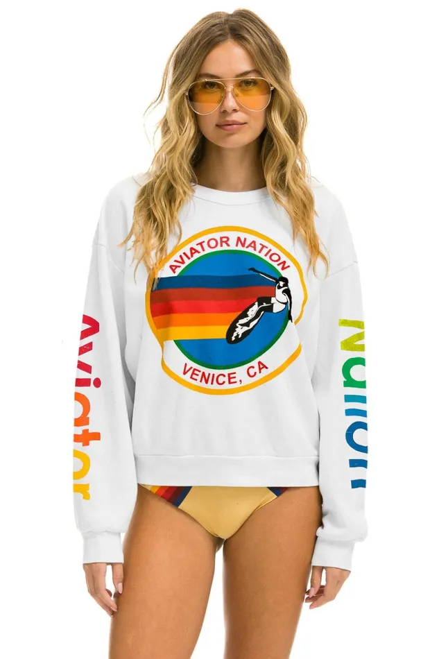 AVIATOR NATION RELAXED CREW SWEATSHIRT 8211 WHITE Women Aviator Nation Sweatshirts