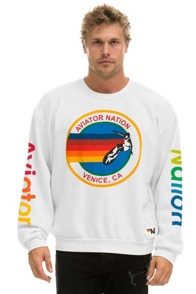 AVIATOR NATION RELAXED CREW SWEATSHIRT 8211 WHITE Women Aviator Nation Sweatshirts