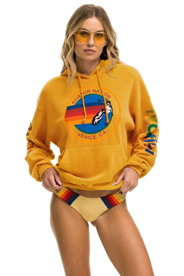 AVIATOR NATION RELAXED PULLOVER HOODIE 8211 GOLD Women Aviator Nation Hoodies
