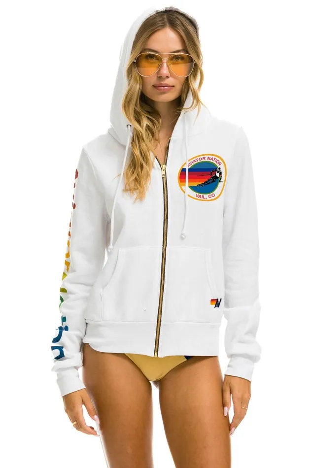 AVIATOR NATION VAIL ZIP HOODIE 8211 WHITE Women Aviator Nation Hoodies