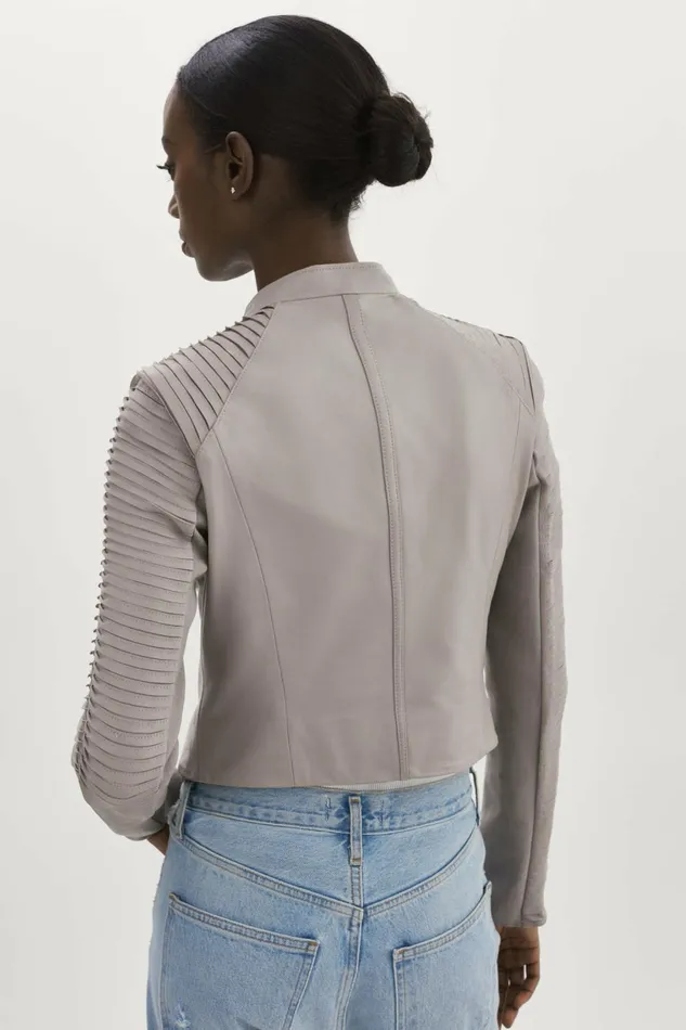 Azra Leather Biker Jacket Ash Grey Women Lamarque LEATHER JACKETS