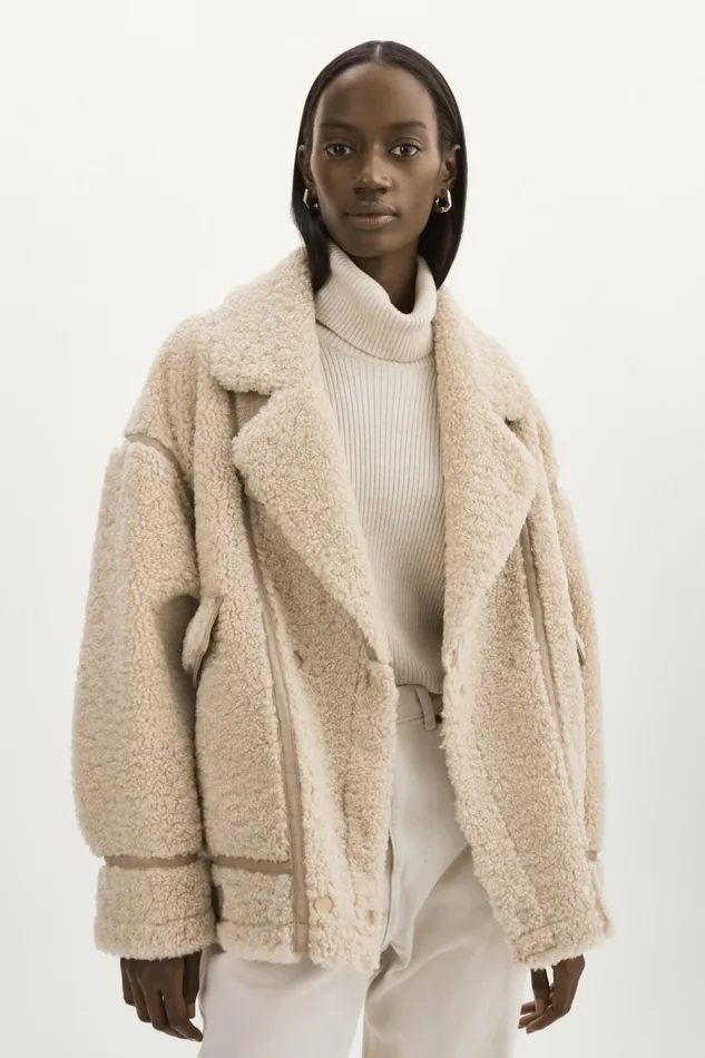 Badu Oversized Faux Shearling Jacket Beige Women Lamarque BEST SELLERS