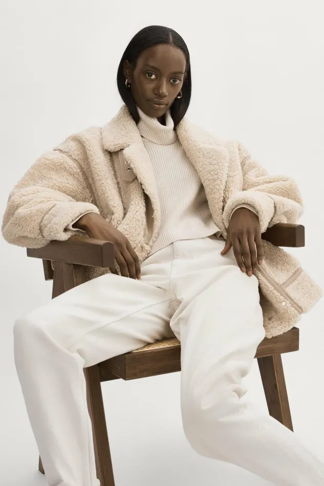 Badu Oversized Faux Shearling Jacket Beige Women Lamarque BEST SELLERS