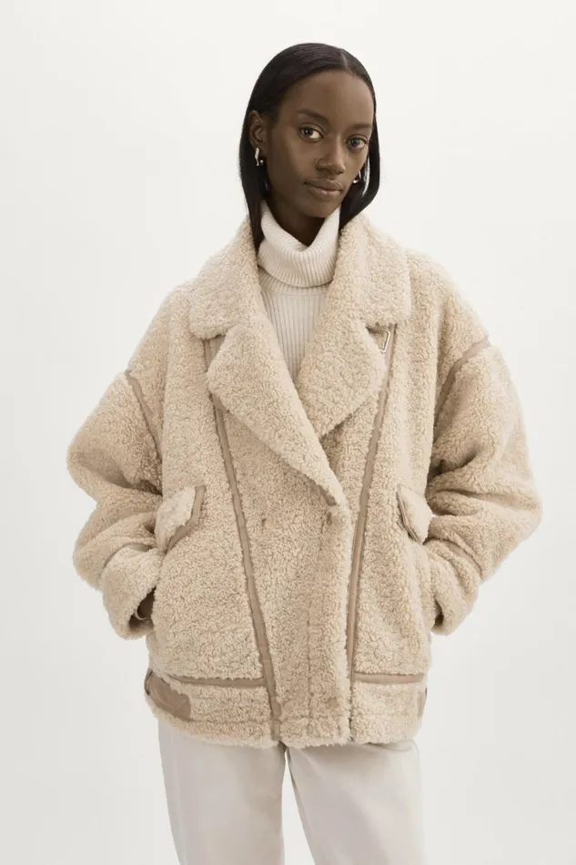 Badu Oversized Faux Shearling Jacket Beige Women Lamarque BEST SELLERS