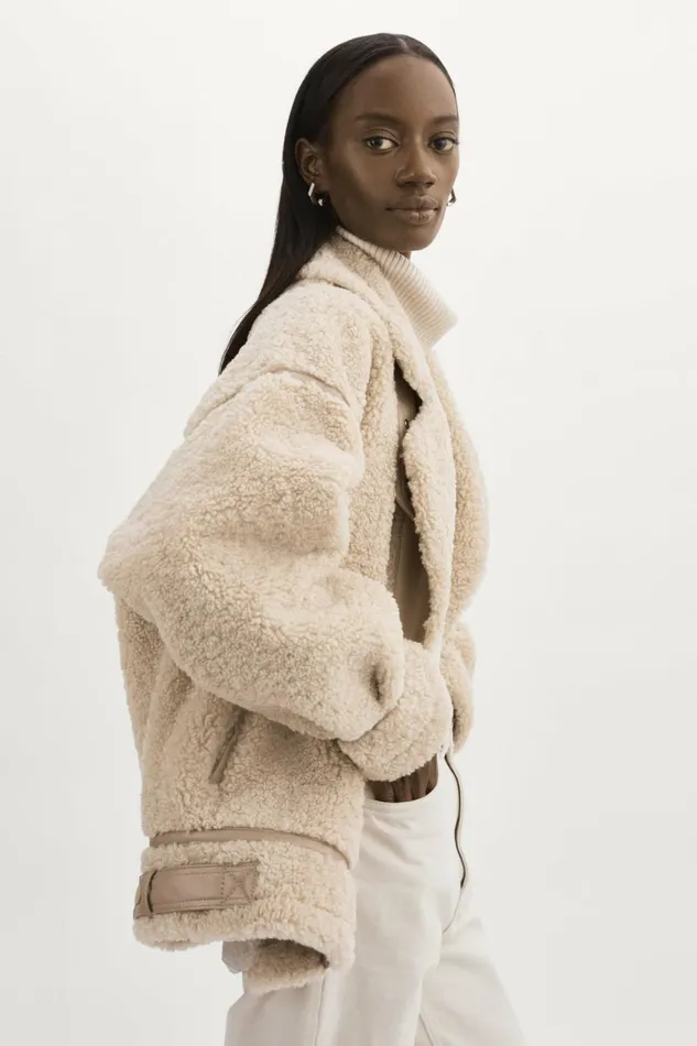 Badu Oversized Faux Shearling Jacket Beige Women Lamarque BEST SELLERS