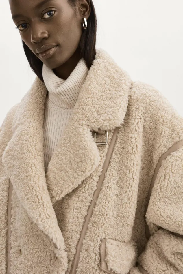 Badu Oversized Faux Shearling Jacket Beige Women Lamarque BEST SELLERS