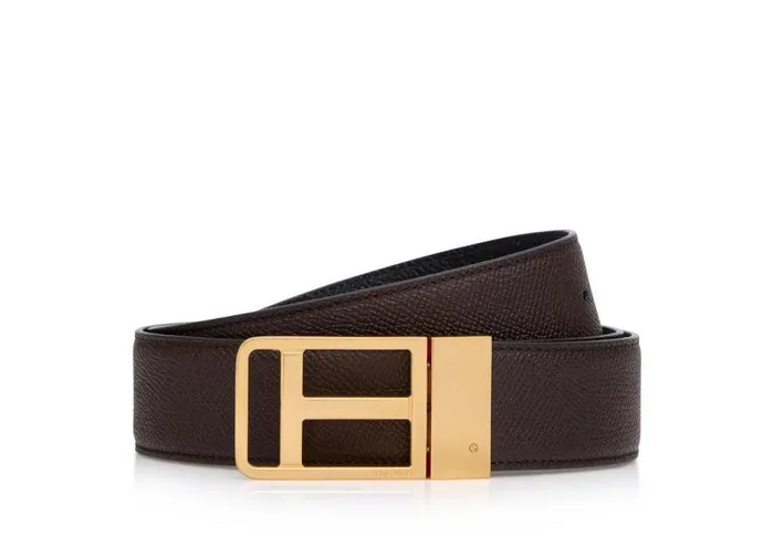 Belts Men TOM FORD SMALL GRAIN LEATHER REVERSIBLE FRAMED T BELT Brown Black