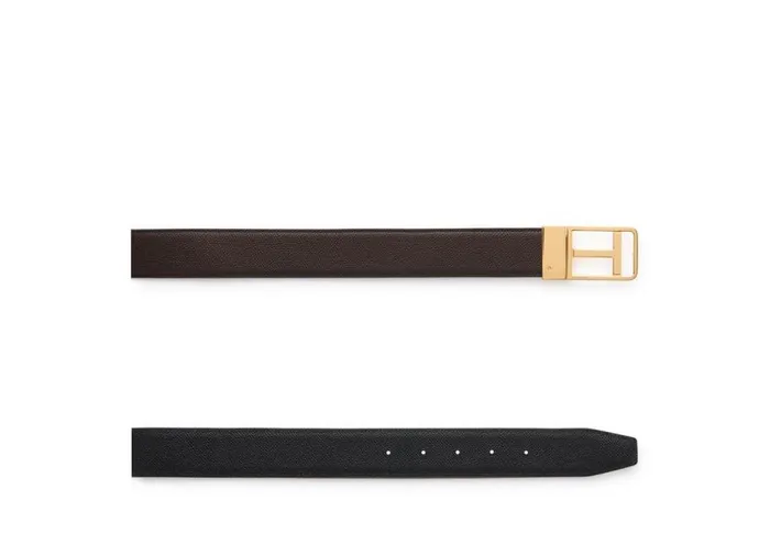 Belts Men TOM FORD SMALL GRAIN LEATHER REVERSIBLE FRAMED T BELT Brown Black Belts Men TOM FORD SMALL GRAIN LEATHER REVERSIBLE FRAMED T BELT Brown Black