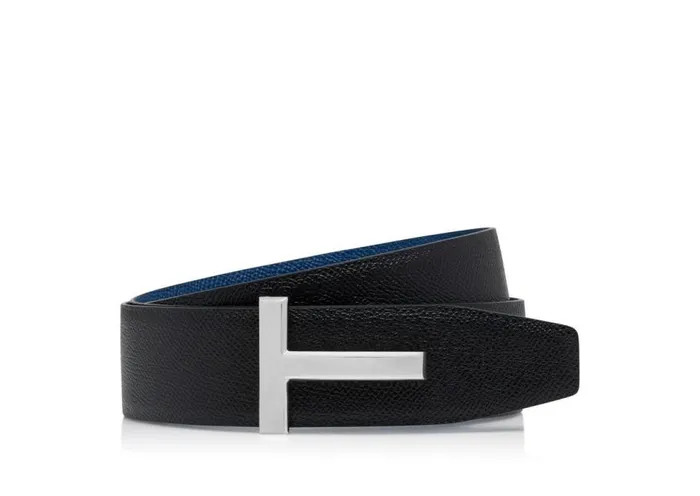Belts Men TOM FORD SMALL GRAIN LEATHER T ICON BELT Black Ultramarine