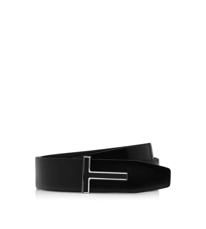 Belts Men TOM FORD SMOOTH LEATHER ENAMEL BUCKLE T BELT Black