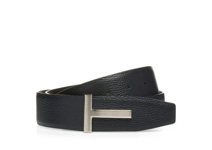 Belts Men TOM FORD SOFT GRAIN LEATHER RIDGE T BELT Dark Navy Black