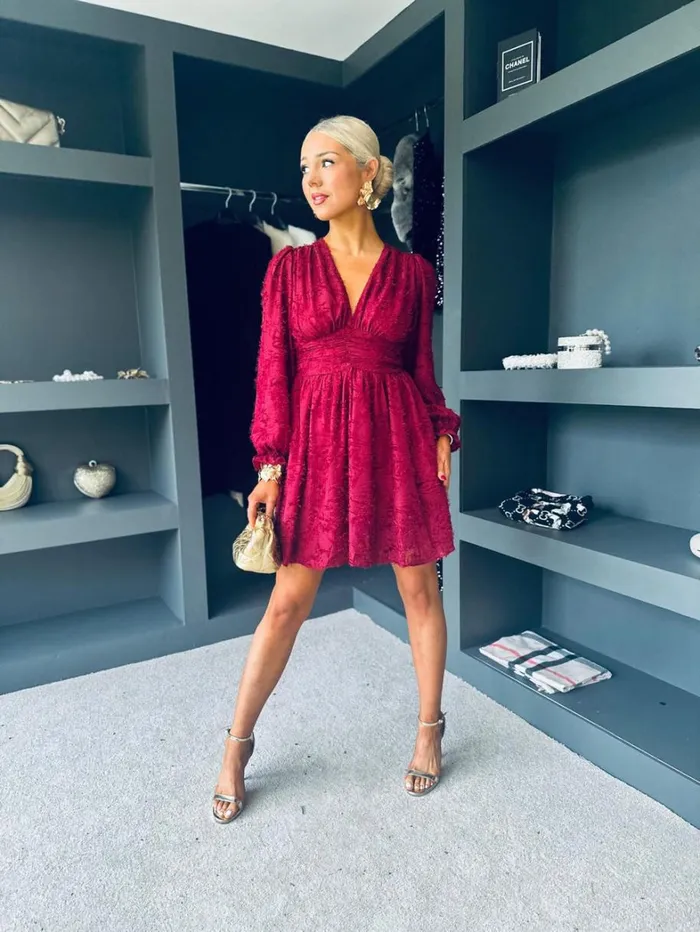 Biance Banded Mini Dress Burgundy Womens Canella Lane Evening Dress