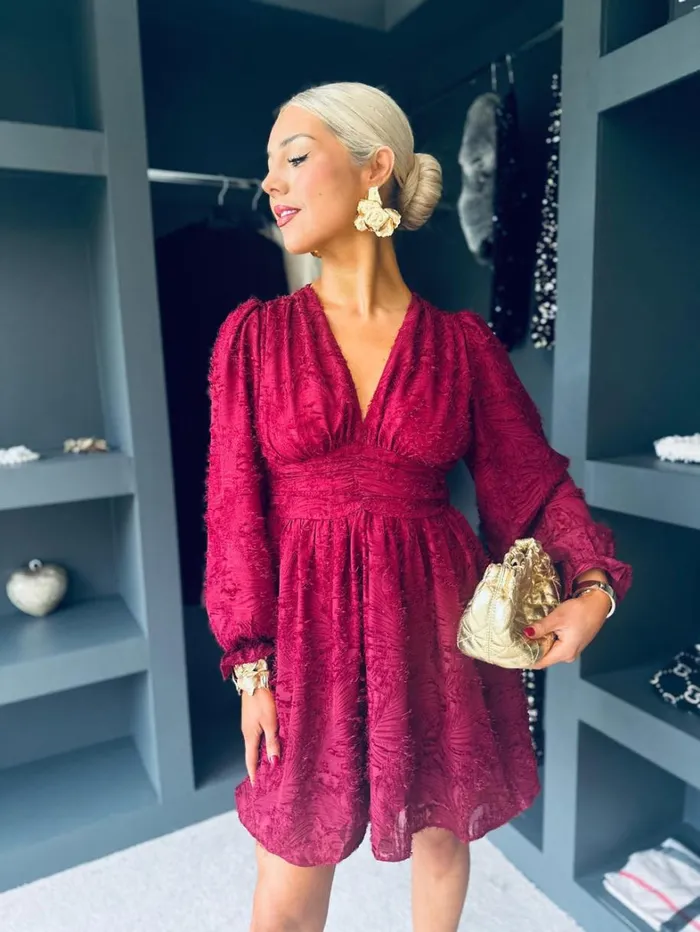 Biance Banded Mini Dress Burgundy Womens Canella Lane Evening Dress
