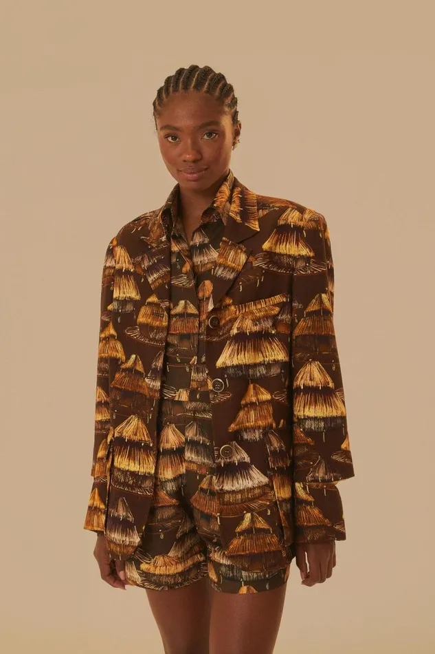 Blazers Women FARM Rio Shuhu Brown Cut Out Blazer