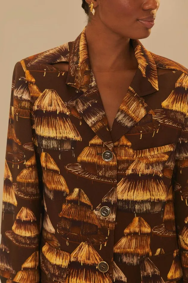 Blazers Women FARM Rio Shuhu Brown Cut Out Blazer