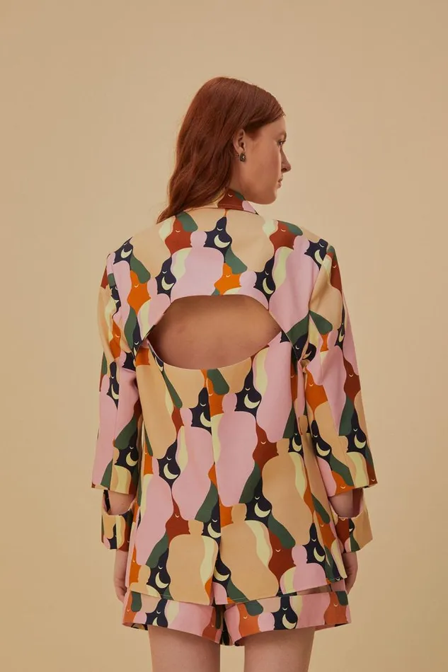 Blazers Women FARM Rio The Kiss Multicolor Cut Out Blazer Blazers Women FARM Rio The Kiss Multicolor Cut Out Blazer