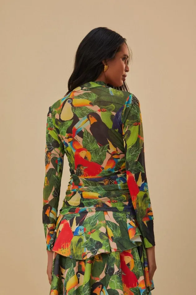 Blouses Women FARM Rio Bird Leaves Sand Tulle Blouse Blouses Women FARM Rio Bird Leaves Sand Tulle Blouse