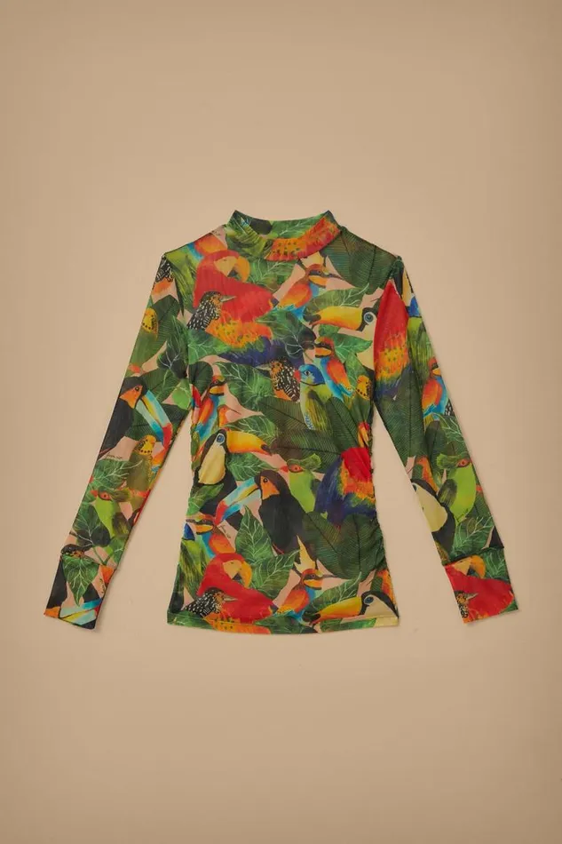 Blouses Women FARM Rio Bird Leaves Sand Tulle Blouse Blouses Women FARM Rio Bird Leaves Sand Tulle Blouse