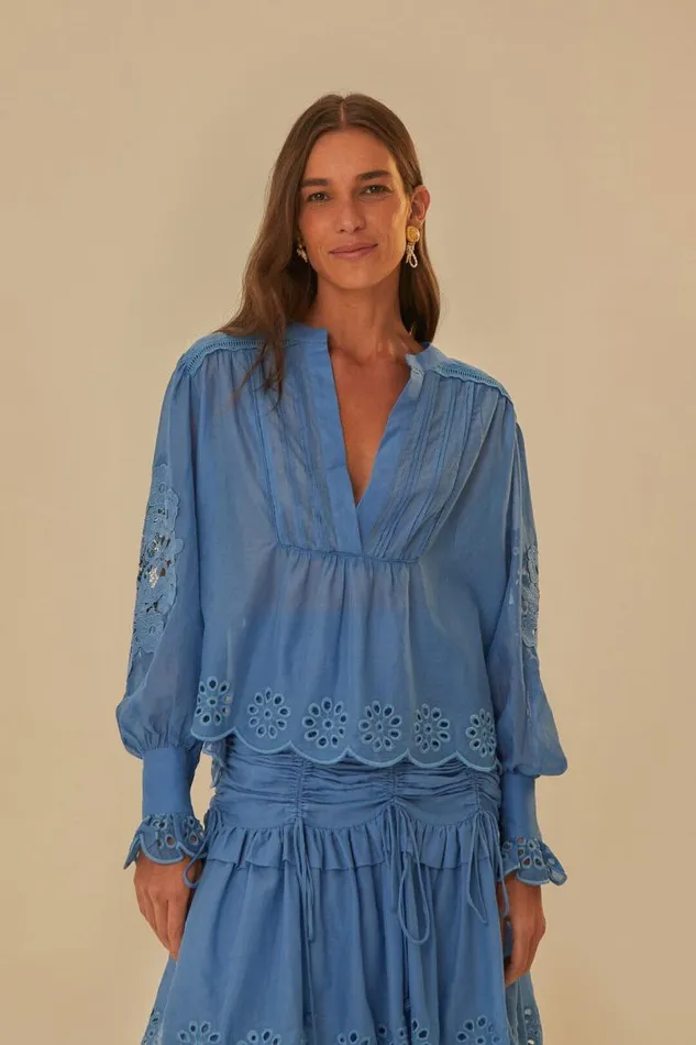 Blouses Women FARM Rio Blue Long Sleeve Organic Cotton Blouse