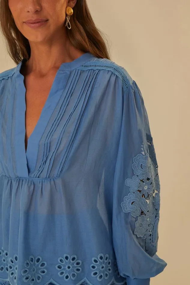 Blouses Women FARM Rio Blue Long Sleeve Organic Cotton Blouse Blouses Women FARM Rio Blue Long Sleeve Organic Cotton Blouse