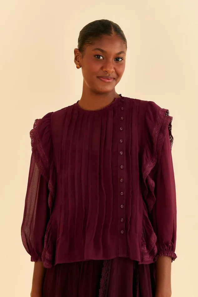 Blouses Women FARM Rio Burgundy Ruffle Blouse