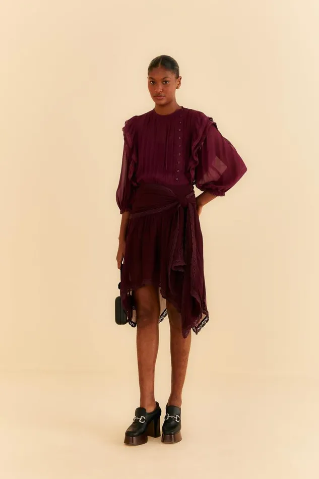 Blouses Women FARM Rio Burgundy Ruffle Blouse