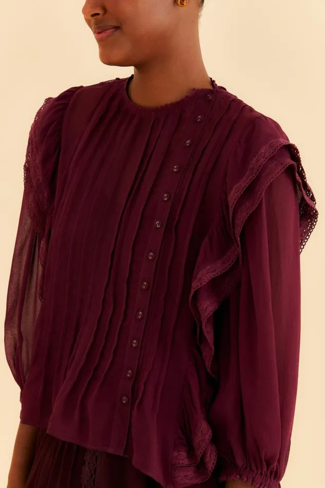Blouses Women FARM Rio Burgundy Ruffle Blouse