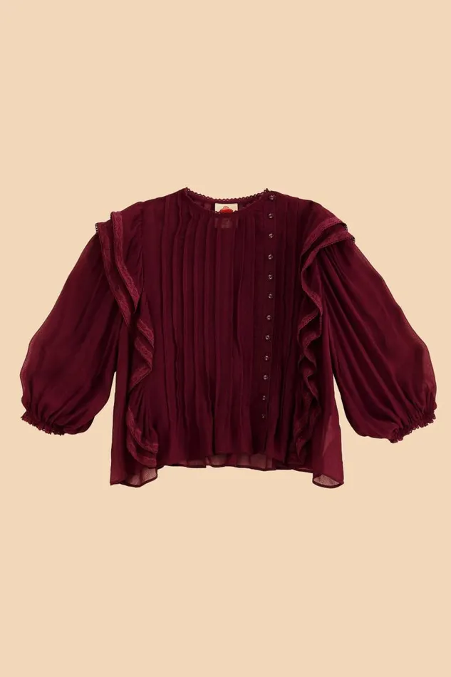 Blouses Women FARM Rio Burgundy Ruffle Blouse