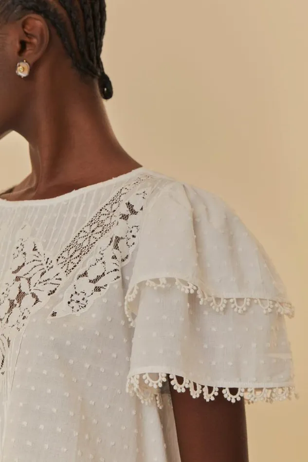 Blouses Women FARM Rio OffWhite Ruffle Blouse