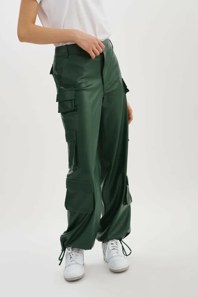 Bobbi Faux Leather Cargo Pants Alpine Green Women Lamarque PANTS