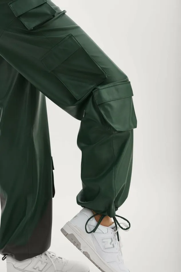 Bobbi Faux Leather Cargo Pants Alpine Green Women Lamarque PANTS