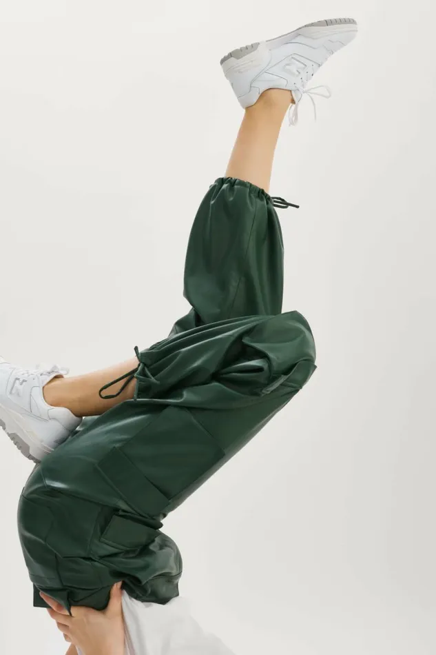 Bobbi Faux Leather Cargo Pants Alpine Green Women Lamarque PANTS