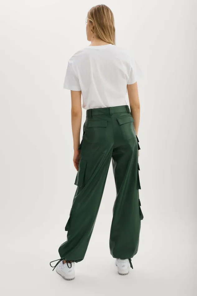 Bobbi Faux Leather Cargo Pants Alpine Green Women Lamarque PANTS