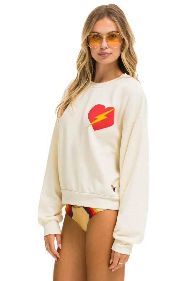 BOLT HEART RELAXED CREW SWEATSHIRT 8211 VINTAGE WHITE Men Aviator Nation Sweatshirts