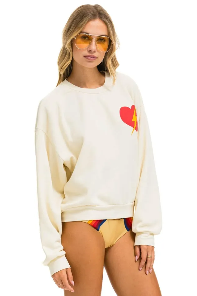 BOLT HEART RELAXED CREW SWEATSHIRT 8211 VINTAGE WHITE Men Aviator Nation Sweatshirts