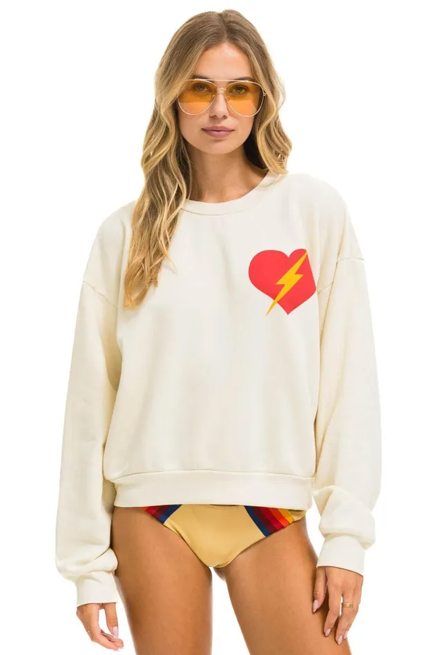 BOLT HEART RELAXED CREW SWEATSHIRT 8211 VINTAGE WHITE Women Aviator Nation Sweatshirts