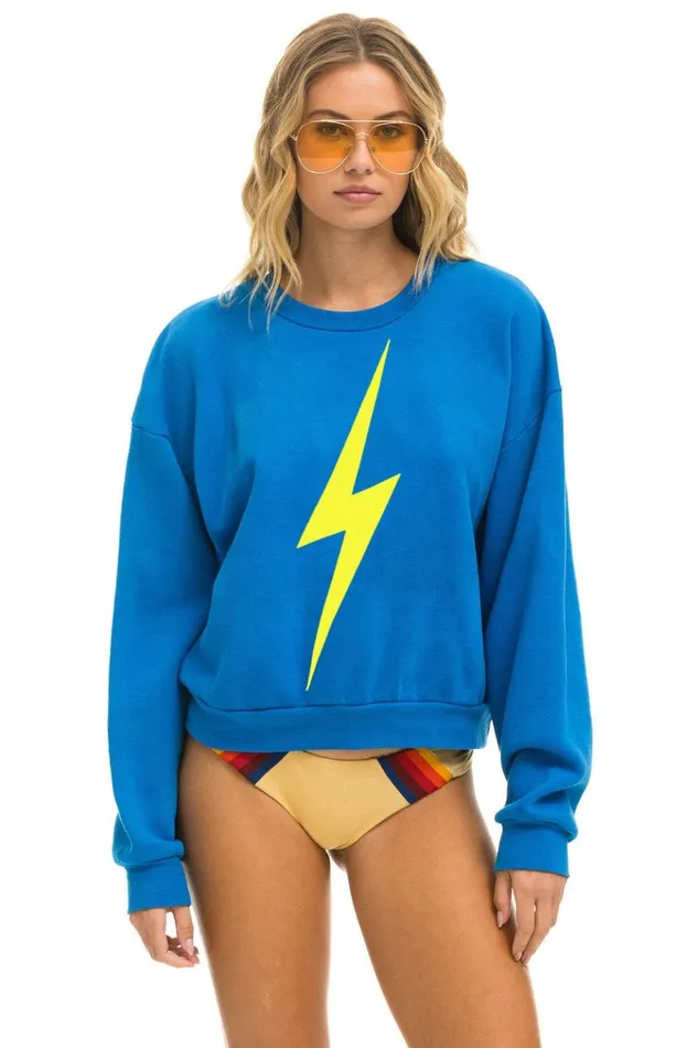 BOLT RELAXED CREW SWEATSHIRT 8211 OCEAN NEON YELLOW Women Aviator Nation Sweatshirts