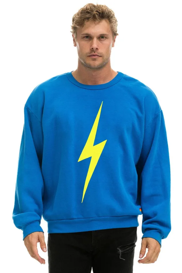 BOLT RELAXED CREW SWEATSHIRT 8211 OCEAN NEON YELLOW Women Aviator Nation Sweatshirts